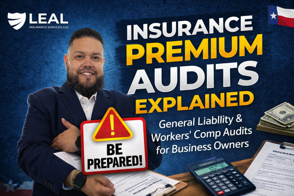 Luis Leal of Leal Insurance Services explaining general liability and workers compensation insurance premium audits for Texas business owners.