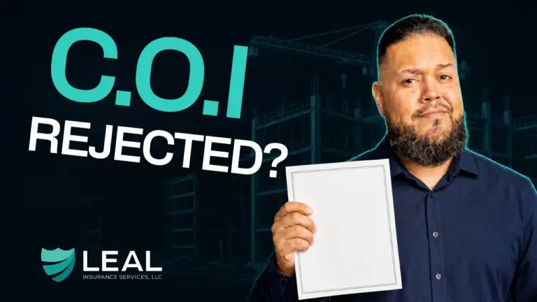 Insurance agent holding a certificate of insurance with the words COI Rejected, explaining why general contractors reject contractor insurance certificates.
